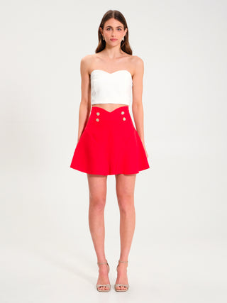 Mini Gonna Rossa con Bottoni Gioiello