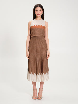Gonna Plissè con Lurex Marrone