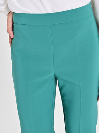 Pantaloni Flared in Tessuto Tecnico Verde Giada