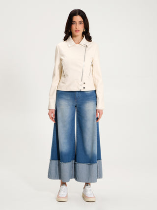 Chiodo in Similpelle Liscia Panna