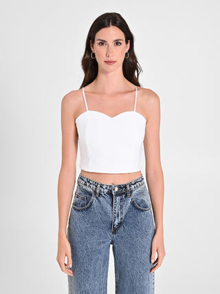 Crop Top Bianco con Scollo a Cuore