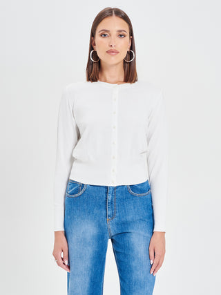 Cardigan Bianco in Maglia Eco Vero®