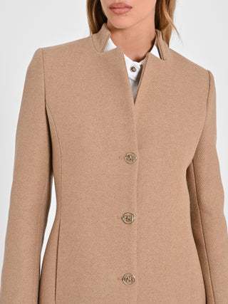 Cappotto Beige con Collo in Piedi