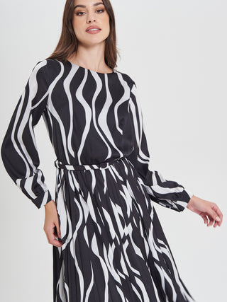 Abito Plissè stampa Onde Black & White