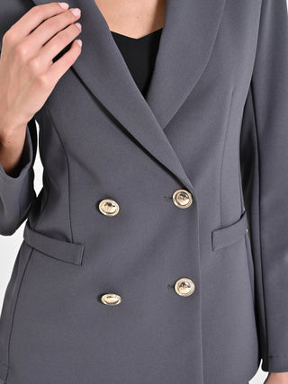 Giacca Doppiopetto Grigio Scuro in Scuba mano Crepe