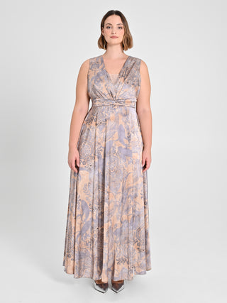 Abito curvy in raso stampa cachemire