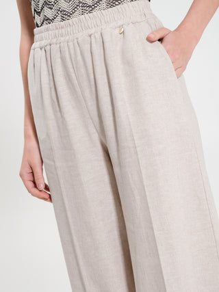 Pantaloni Ampi in Lino Beige