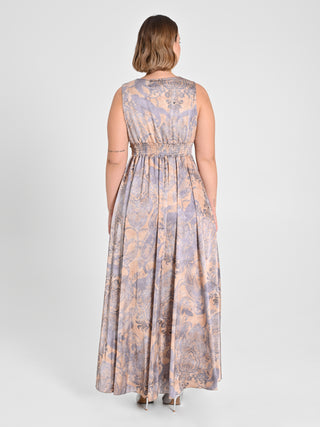 Abito curvy in raso stampa cachemire