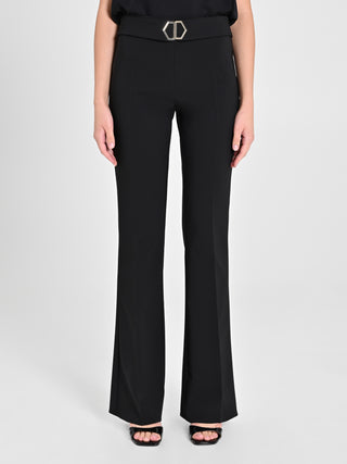 Pantaloni Neri Flared Fibbia Geometrica