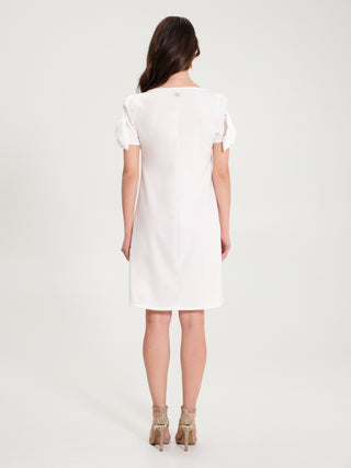 Abito a Trapezio con Fiocchi Panna Bianco