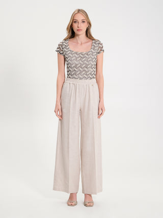 Pantaloni Ampi in Lino Beige