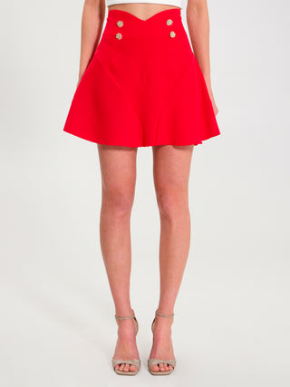 Mini Gonna Rossa con Bottoni Gioiello