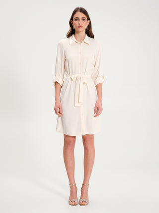 Abito Chemisier Fluido con Cintura Avorio