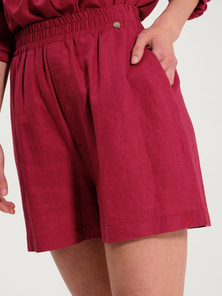 Pantaloncini in Lino con Elastico Bordeaux