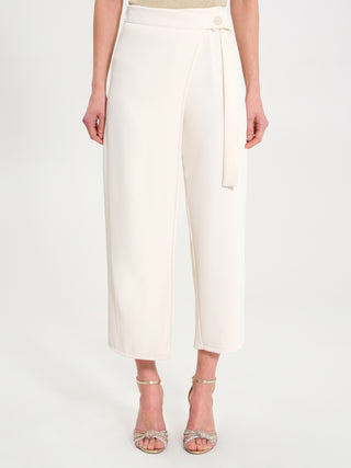 Pantaloni Crop in Cadi a Portafoglio Bianco Panna