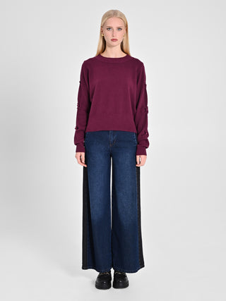 Maglione Bordeaux con Bottoni Ricoperti