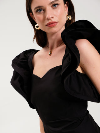 Abito Lungo in Cotone Nero