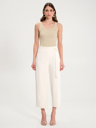Pantaloni Crop in Cadi a Portafoglio Bianco Panna