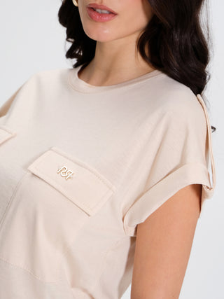 T-shirt con Tasche 100% Cotone Beige