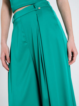 Pantaloni Palazzo in Satin Verde Giada