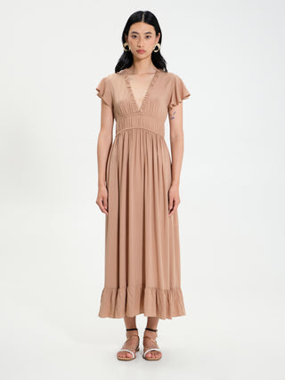 Abito Lungo in Viscosa  ECOVERO® Beige Biscotto