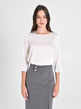 Blusa in Raso Bianco Avorio