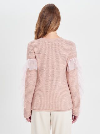 Maglione Rosa con Rouches in Tulle
