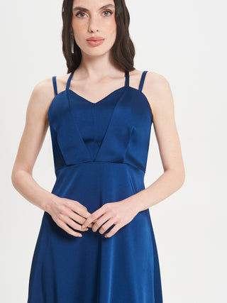 Abito Lungo in Raso con Lacci Blu