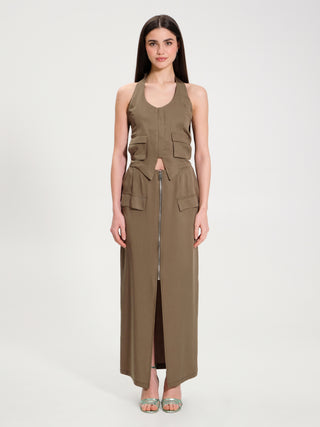 Top Scollato con Pattine Verde Militare