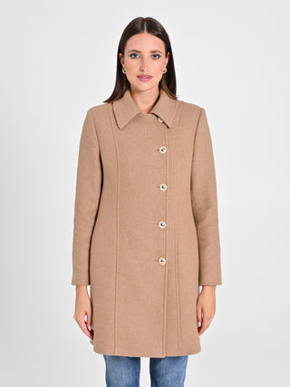 Cappotto Cammello con Bottoni Dorati