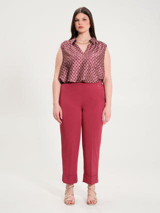 Pantaloni Curvy con Elastico in Tessuto Tecnico