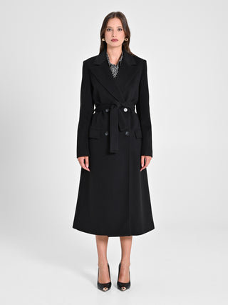 Maxi Cappotto Nero con Cintura