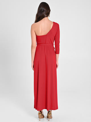 Abito Drappeggiato Monospalla Rosso