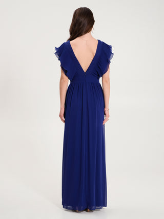 Abito Lungo Rouche Plissé Blu