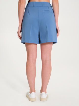 Pantaloni Corti Palazzo con Passanti Blu Avio