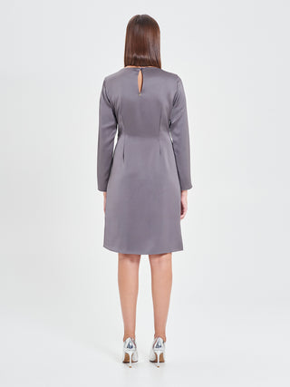 Abito Drappeggiato in Raso Grigio