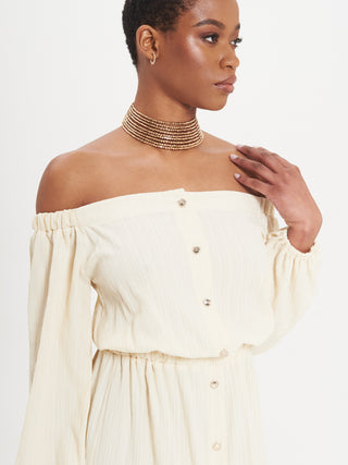 Abito Chemisier con Maniche a Palloncino Avorio