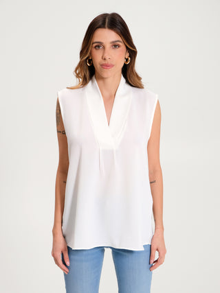 Blusa Smanicata a V Bianco Panna