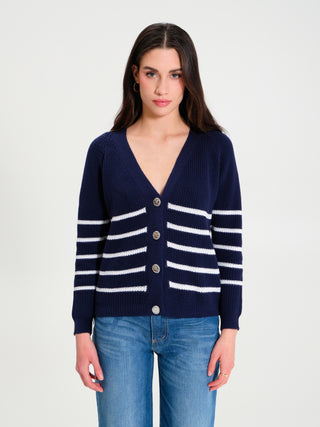 Cardigan in Cotone a Righe con Bottoni