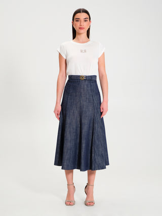Gonna Midi in Denim con Cintura