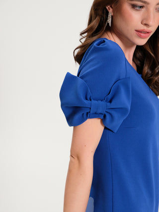 Abito a Trapezio con Fiocchi Blu Cina