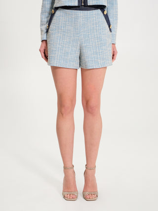 Shorts Tweed Inserto Denim Azzurro
