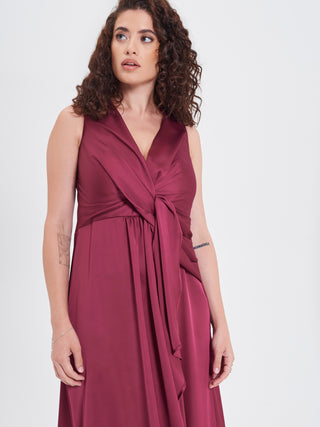 Abito Lungo Curvy in Raso Bordeaux