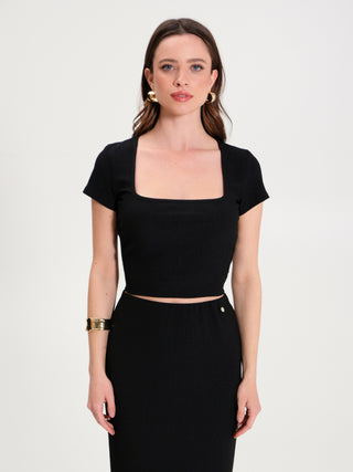 T-shirt Crop Elasticizzata Nero