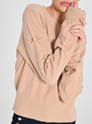 Maglione Cammello con Bottoni Ricoperti