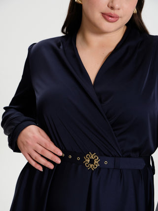 Abito Lungo Curvy in Raso con Cintura