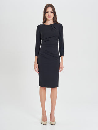 Tubino Drappeggiato Nero a Maniche Lunghe