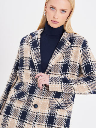 Cappotto check blu e beige