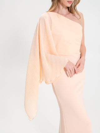 Abito Monospalla Plissé Arancione Pesca