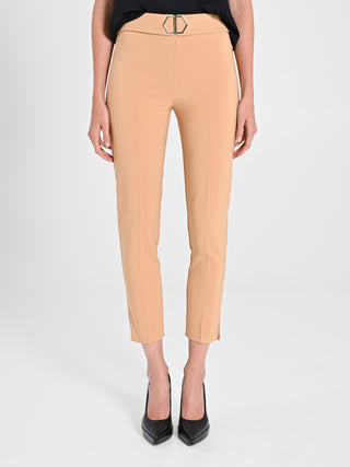 Pantaloni Cammello Fibbia Geometrica